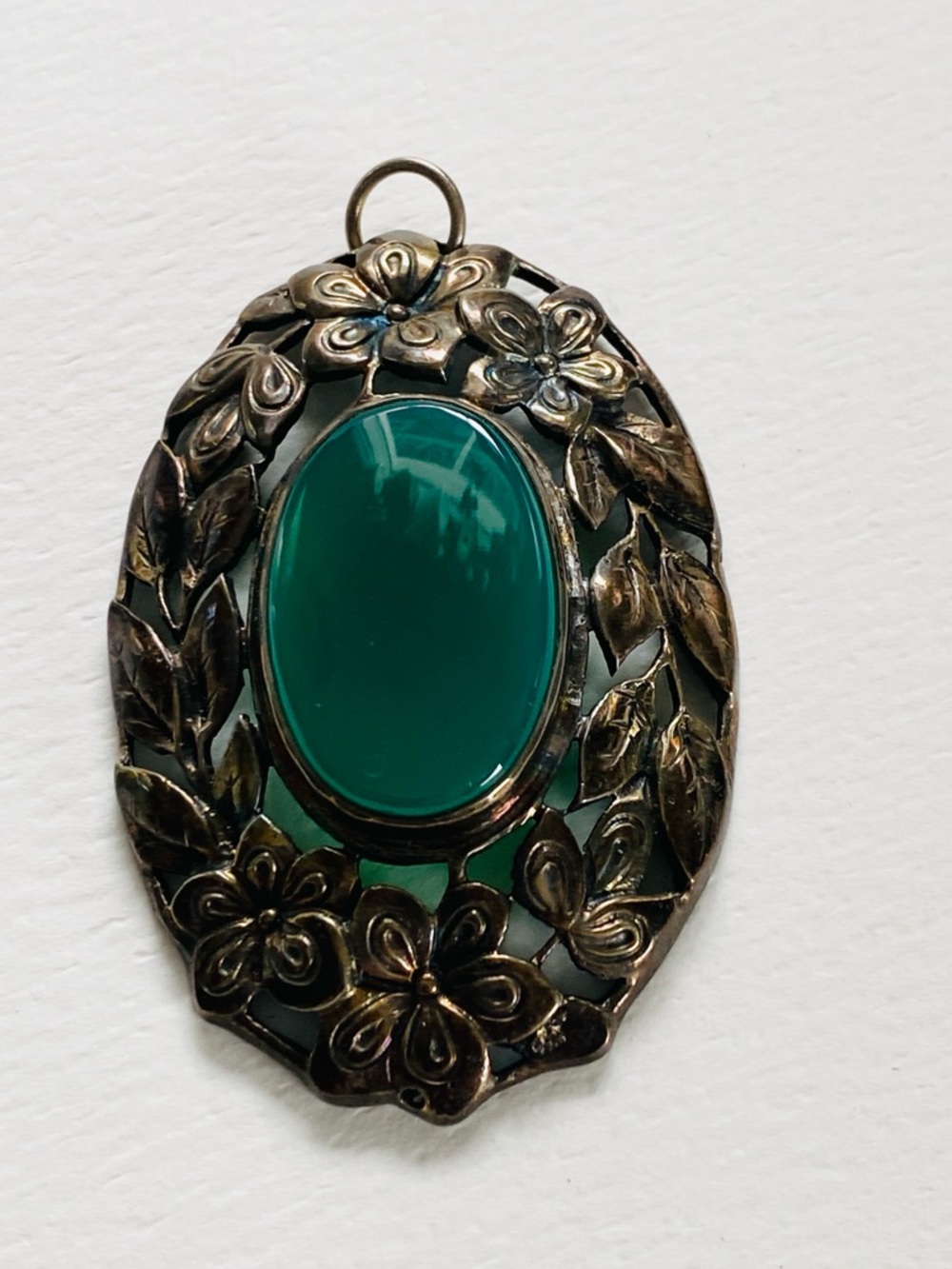 FREE with PURCHASE Antique-Style Floral Pendant with Green Cabochon